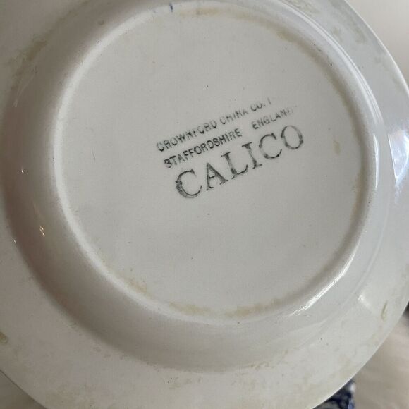 CROWNFORD CHINA STAFFORDSHIRE ENGLAND CALICO BLUE SET OF 5 BREAD & BUTTER PLATES - Picture 3 of 7